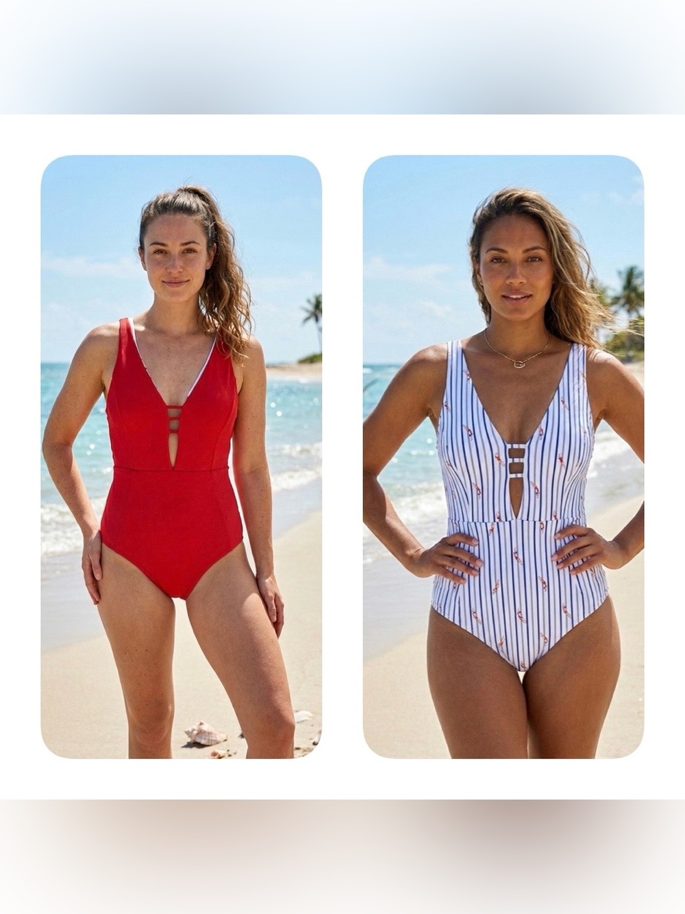 Reversible 2-in-1 One Piece‎ Swimsuit | Ribbed Red & Nautical Blue Striped